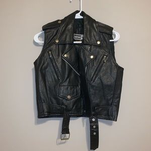 Kids black leather vest. Size medium.